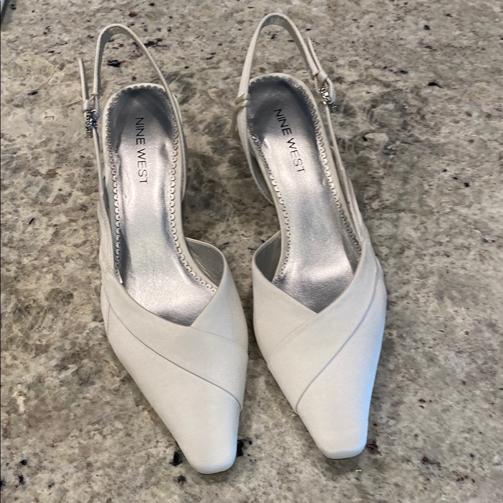 Nine West White Slingback Heels with Pointed Toe